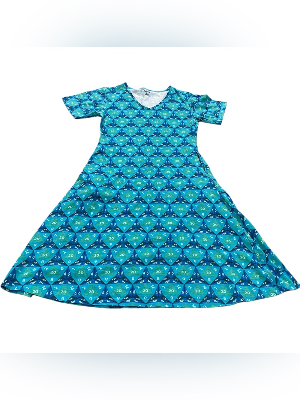 Svaha Blue Green Dice D&D Print Patterned Dress Cotton Small